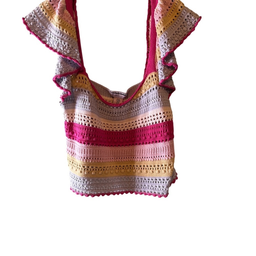 Sincerely Jules Multicolor Striped Crochet Crop Top Sleeveless